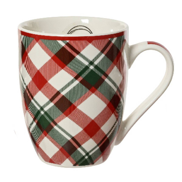 Tasse im Schottenmuster Weiß - Rot - Grün Ø 8 cm Höhe 10 cm - Porzellan