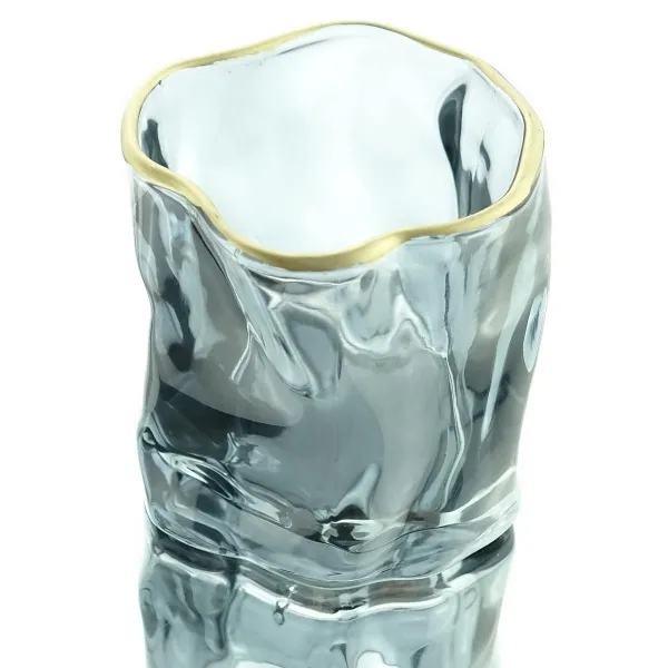 Teelichthalter Grau mit goldfarbenem Rand Ø 8 cm - Glas Teelichthalter Grau mit goldfarbenem Rand Ø 8 cm - Glas