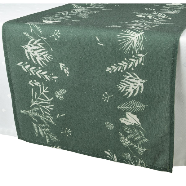Tischläufer Grün/Natur Breite 40 cm, Länge 140 cm - Polyester & Baumwolle