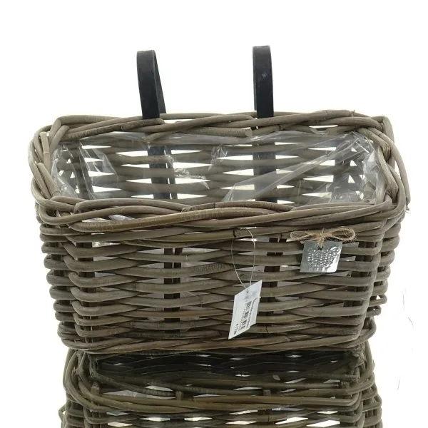 VAN DER LEEDEN Balkonkorb Rattan Grau rechteckig Folienauskleidung 30 x 18 cm