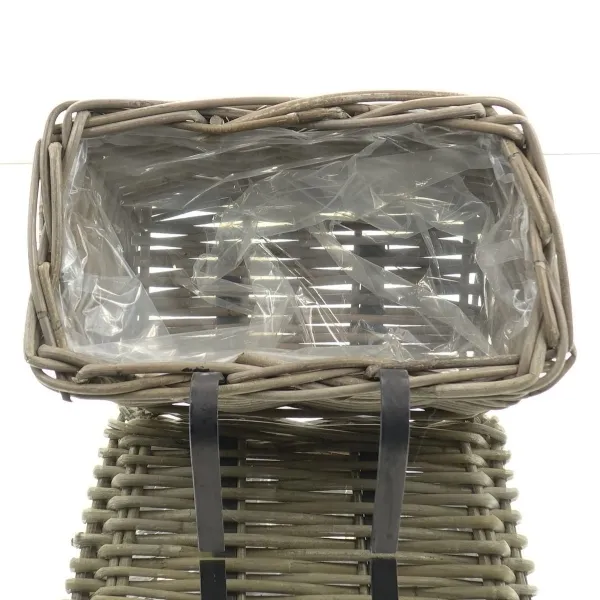 VAN DER LEEDEN Balkonkorb Rattan Grau rechteckig Folienauskleidung 30 x 18 cm