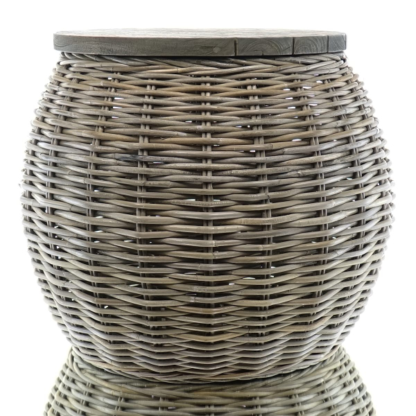 VAN DER LEEDEN Couchtisch Teak/Rattan Grau Ø 64 Höhe 55 cm