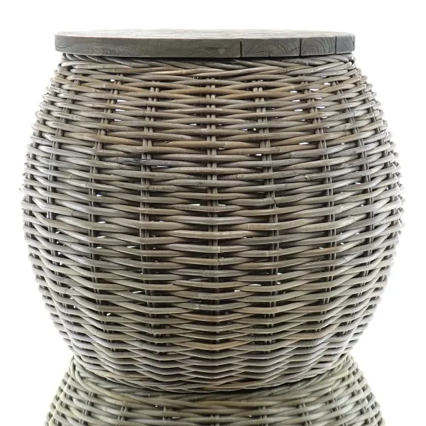 VAN DER LEEDEN Couchtisch Teak/Rattan Grau Ø 64 Höhe 55 cm
