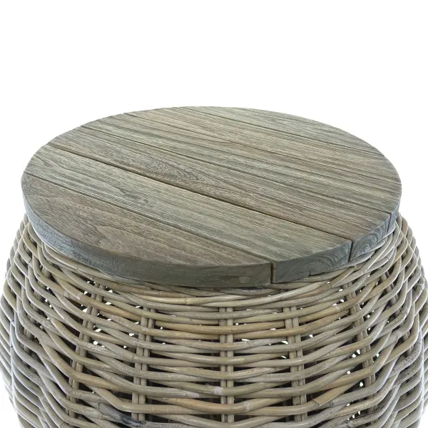 VAN DER LEEDEN Couchtisch Teak/Rattan Grau Ø 64 Höhe 55 cm