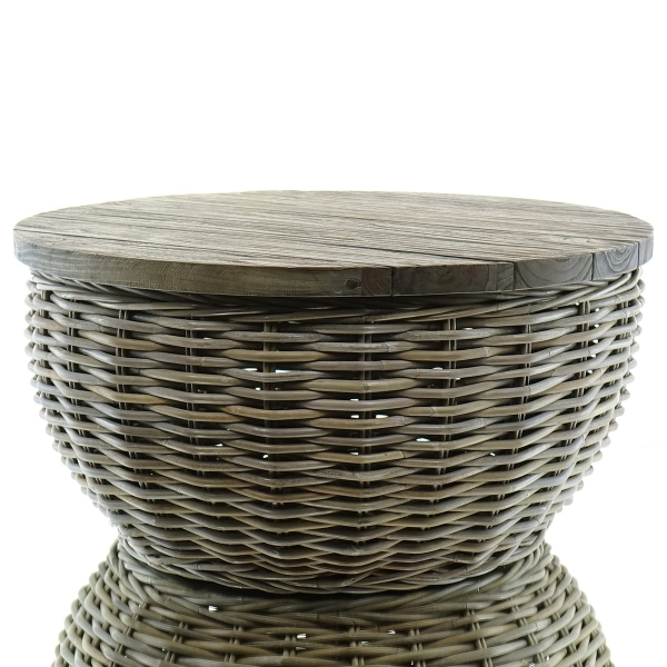 VAN DER LEEDEN Couchtisch Teak/Rattan Grau Ø 65 Höhe 32 cm