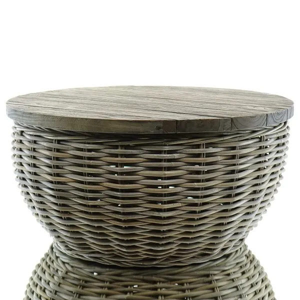 VAN DER LEEDEN Couchtisch Teak/Rattan Grau Ø 65 Höhe 32 cm