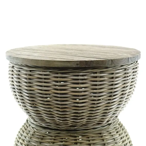 VAN DER LEEDEN Couchtisch Teak/Rattan Grau Ø 65 Höhe 32 cm