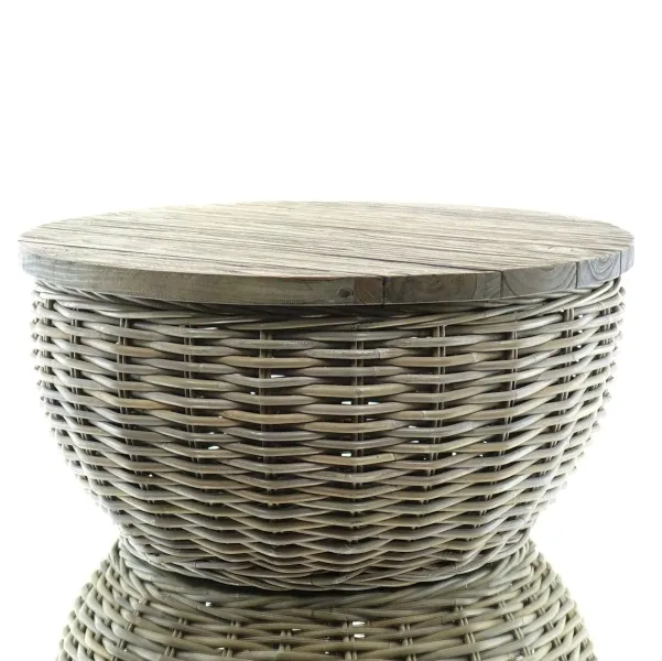 VAN DER LEEDEN Couchtisch Teak/Rattan Grau Ø 65 Höhe 32 cm