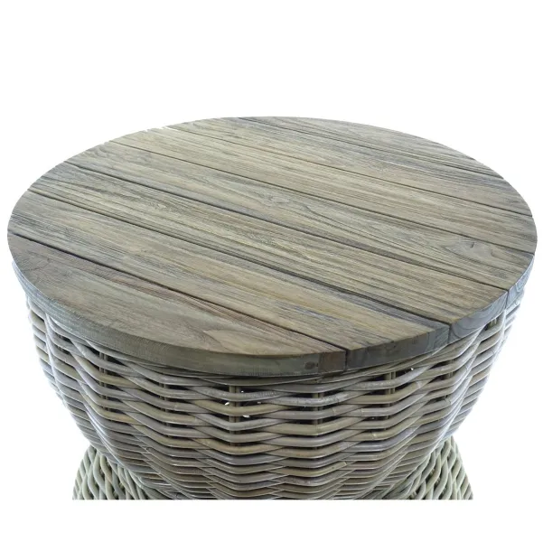 VAN DER LEEDEN Couchtisch Teak/Rattan Grau Ø 65 Höhe 32 cm
