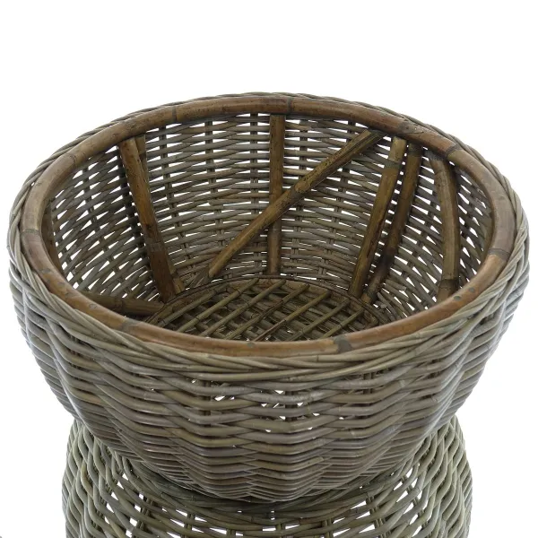VAN DER LEEDEN Couchtisch Teak/Rattan Grau Ø 65 Höhe 32 cm