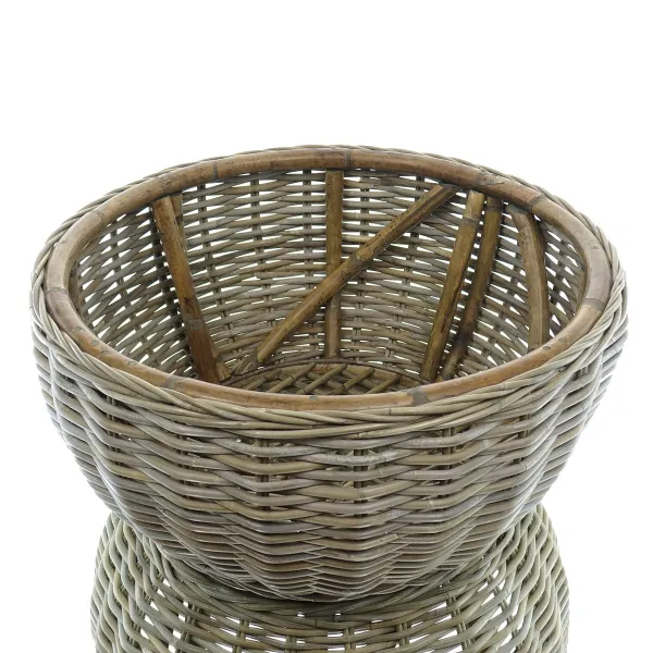 VAN DER LEEDEN Couchtisch Teak/Rattan Grau Ø 65 Höhe 32 cm