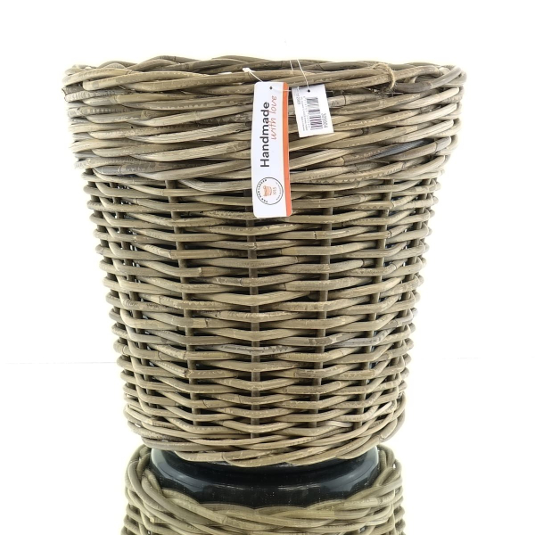 VAN DER LEEDEN DRYPOT® Rattan Pflanzkübel Grau Ø 43 cm - Sylter Körbe