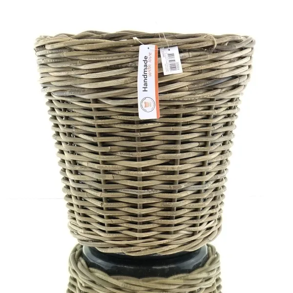 VAN DER LEEDEN DRYPOT® Rattan Pflanzkübel Grau Ø 43 cm - Sylter Körbe