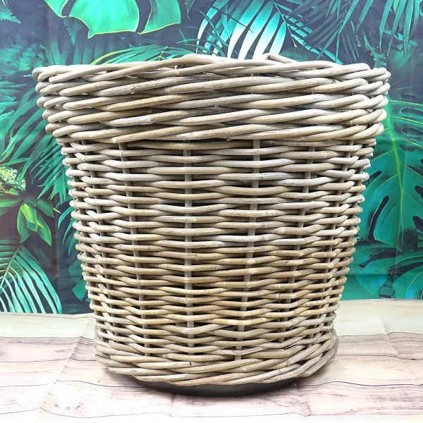 VAN DER LEEDEN DRYPOT® Rattan Pflanzkübel Grau Ø 60 cm - Sylter Körbe