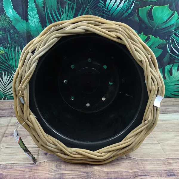 VAN DER LEEDEN DRYPOT® Rattan Pflanzkübel Grau auf Rollen Ø 68 cm - Sylter Körbe