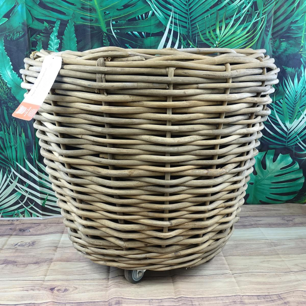 VAN DER LEEDEN DRYPOT® Rattan Pflanzkübel Grau auf Rollen Ø 83 cm - Sylter Körbe