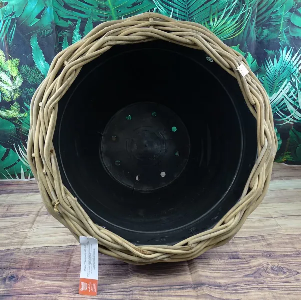 VAN DER LEEDEN DRYPOT® Rattan Pflanzkübel Grau auf Rollen Ø 83 cm - Sylter Körbe
