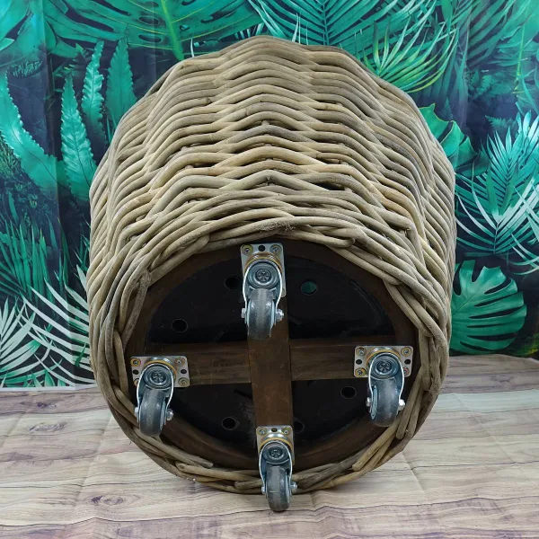 VAN DER LEEDEN DRYPOT® Rattan Pflanzkübel Grau auf Rollen Ø 83 cm - Sylter Körbe