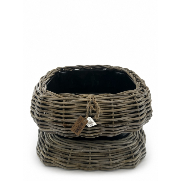 VAN DER LEEDEN DRYPOT® Rattan Tina Pflanzkübel quadratisch Grau 55 x 55 cm - Sylter Körbe