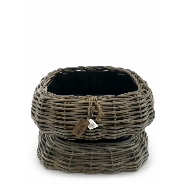 VAN DER LEEDEN DRYPOT® Rattan Tina Pflanzkübel quadratisch Grau 55 x 55 cm - Sylter Körbe