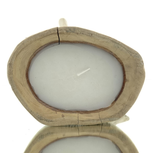 VAN DER LEEDEN Kerze in Teakholz Schale mit Beinen Natur, Ø 22 cm, Höhe 30 cm