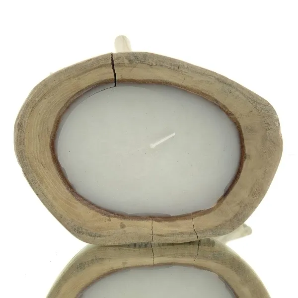 VAN DER LEEDEN Kerze in Teakholz Schale mit Beinen Natur, Ø 22 cm, Höhe 30 cm