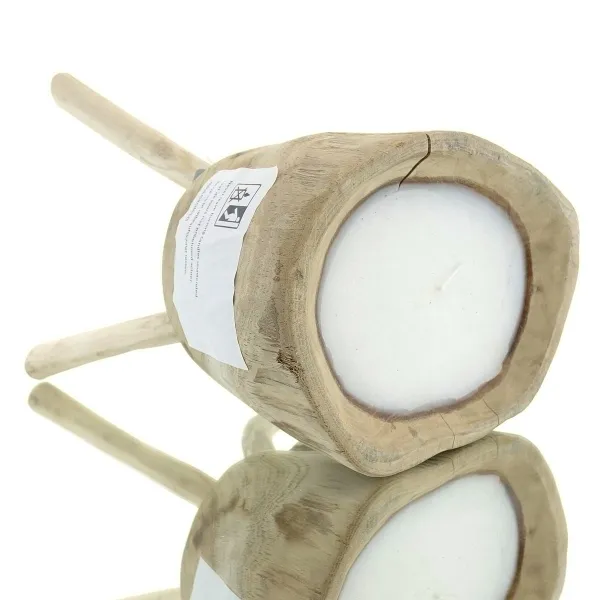 VAN DER LEEDEN Kerze in Teakholz Schale mit Beinen Natur, Ø 22 cm, Höhe 30 cm