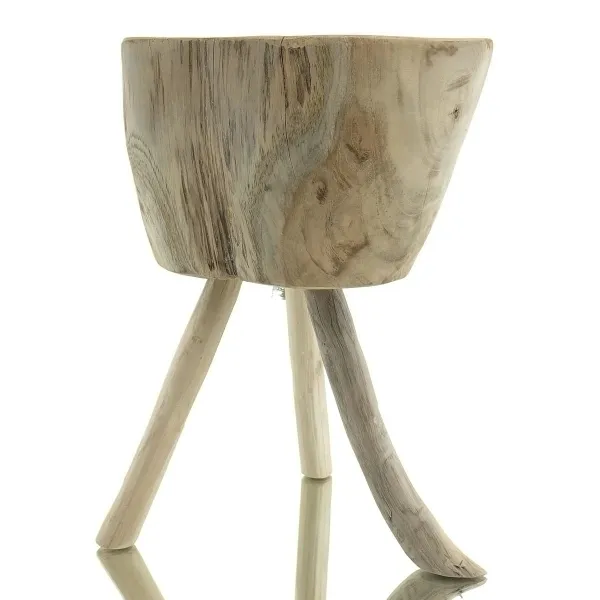 VAN DER LEEDEN Kerze in Teakholz Schale mit Beinen Natur, Ø 22 cm, Höhe 30 cm