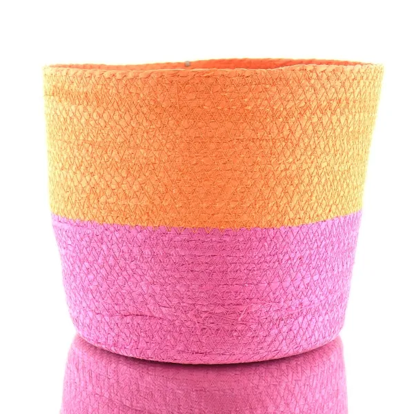 VAN DER LEEDEN Korb Pink & Orange Ø 22 cm Höhe 18 cm - Seegras VAN DER LEEDEN Korb Pink & Orange Ø 22 cm Höhe 18 cm - Seegras