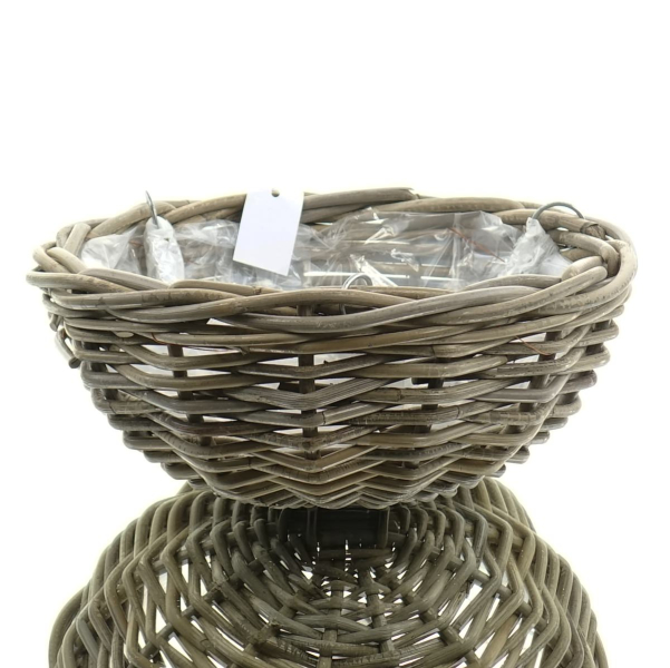 VAN DER LEEDEN Korbampel Rattan Grau mit Metallaufhänger Ø 38 cm