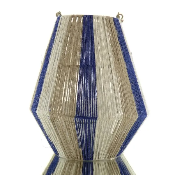 VAN DER LEEDEN Laterne Stripes Natur Weiß Blau Ø 26 cm Höhe 30 cm - Jute & Metall