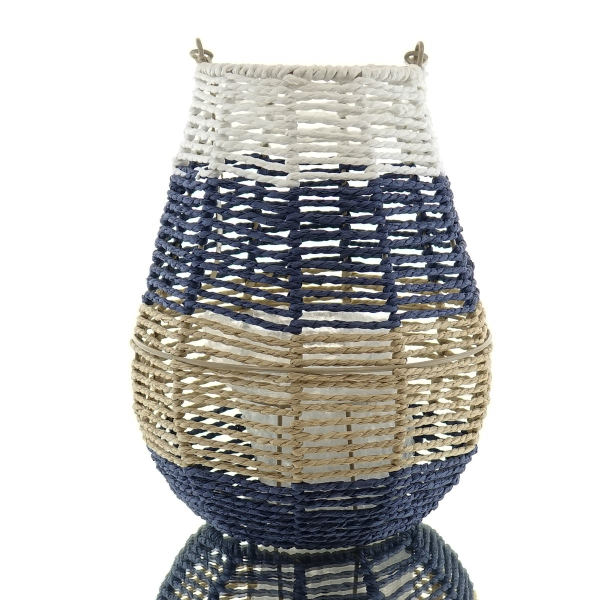 VAN DER LEEDEN Laterne Weiß Blau Natur Ø 26 cm Höhe 30 cm - Seegras & Metall