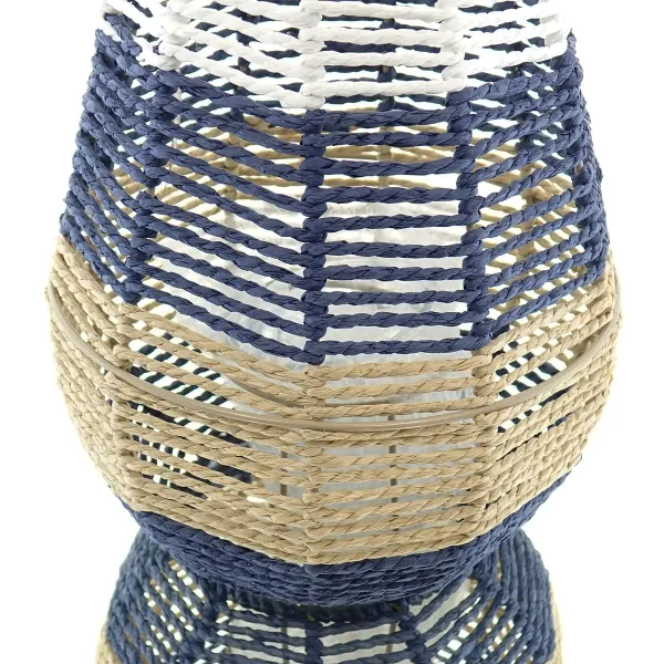 VAN DER LEEDEN Laterne Weiß Blau Natur Ø 26 cm Höhe 30 cm - Seegras & Metall