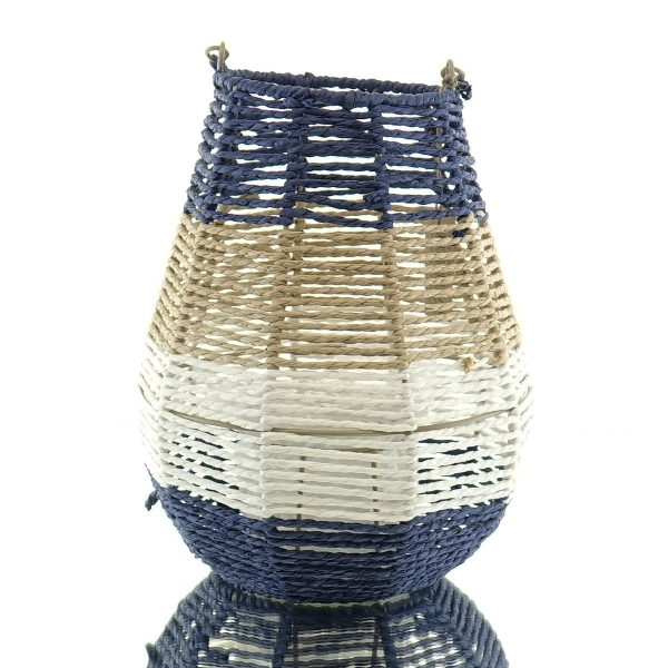 VAN DER LEEDEN Laterne Blau Natur Weiß Ø 26 cm Höhe 31 cm - Seegras & Metall