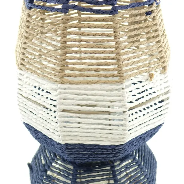 VAN DER LEEDEN Laterne Blau Natur Weiß Ø 26 cm Höhe 31 cm - Seegras & Metall