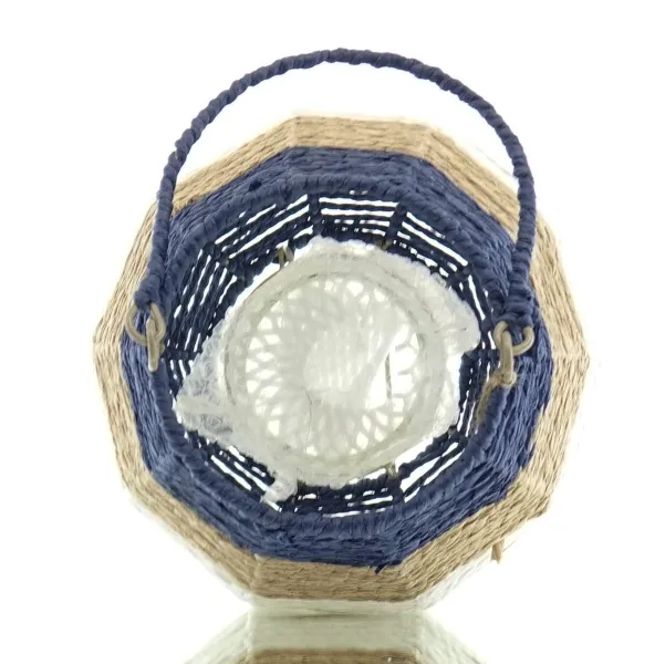 VAN DER LEEDEN Laterne Blau Natur Weiß Ø 26 cm Höhe 31 cm - Seegras & Metall