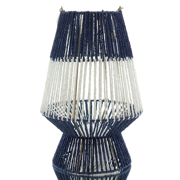 VAN DER LEEDEN Laterne mit Fuß Blau & Weiß Ø 26 cm Höhe 50 cm - Papierseil & Metall