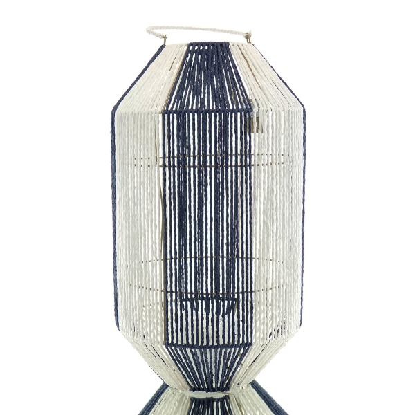 VAN DER LEEDEN Laterne XL Blau & Weiß Ø 34 cm Höhe 60 cm - Papierseil & Metall