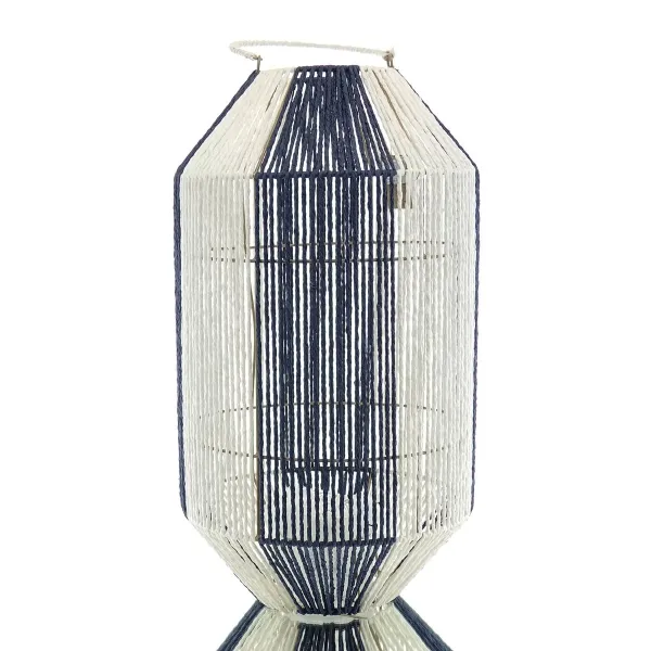 VAN DER LEEDEN Laterne XL Blau & Weiß Ø 34 cm Höhe 60 cm - Papierseil & Metall
