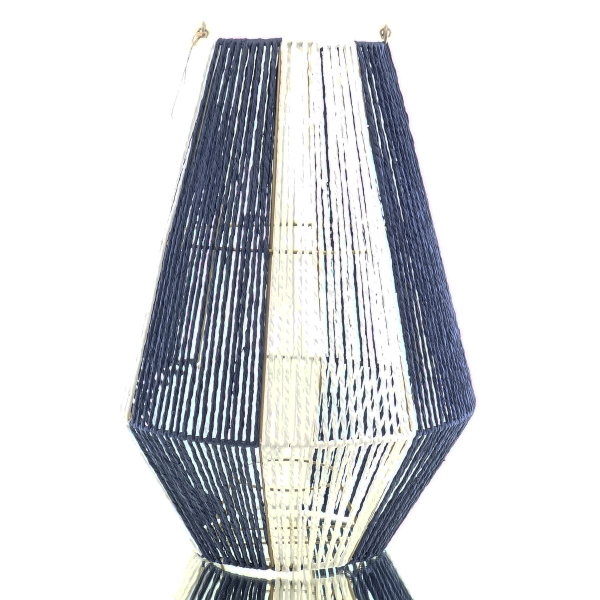 VAN DER LEEDEN Laterne Blau & Weiß Ø 35 cm Höhe 50 cm - Papierseil & Metall 