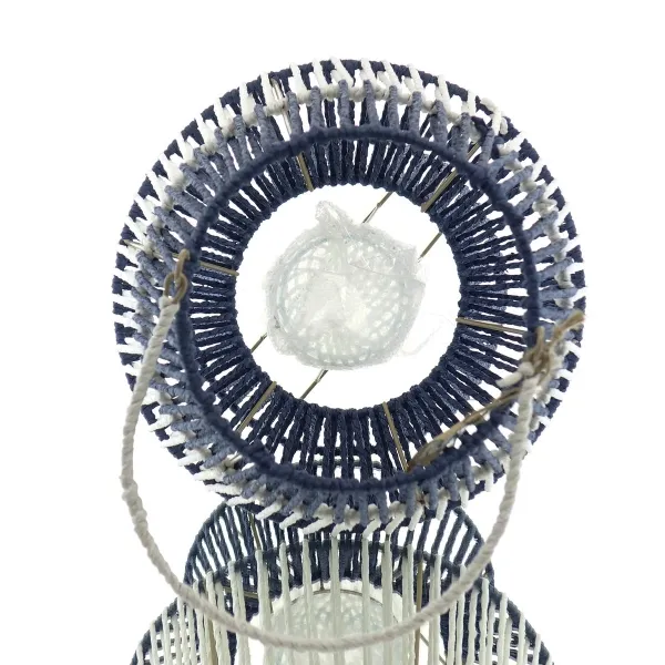 VAN DER LEEDEN Laterne mit Fuß Blau & Weiß Ø 26 cm Höhe 50 cm - Papierseil & Metall
