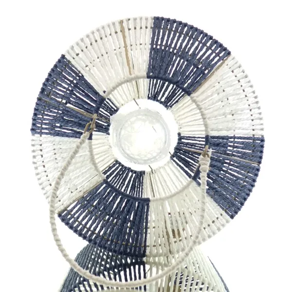 VAN DER LEEDEN Laterne XL Blau & Weiß Ø 34 cm Höhe 60 cm - Papierseil & Metall