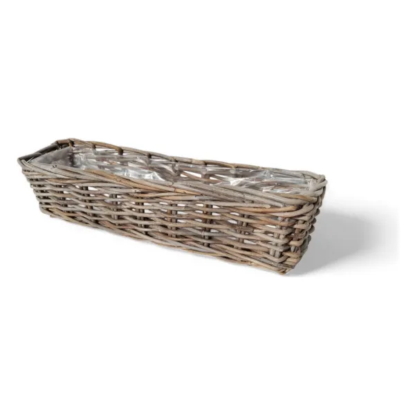 VAN DER LEEDEN Rattan Balkonkorb mit Folienauskleidung Grau 50 cm