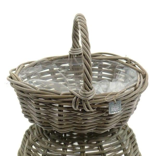 VAN DER LEEDEN Rattan Henkelpflanzkorb Grau mit Folienauskleidung 36 x 28 cm