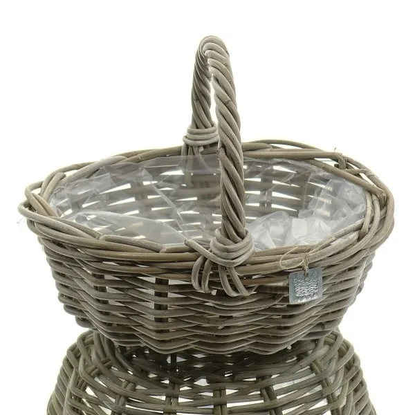 VAN DER LEEDEN Rattan Henkelpflanzkorb Grau mit Folienauskleidung 36 x 28 cm