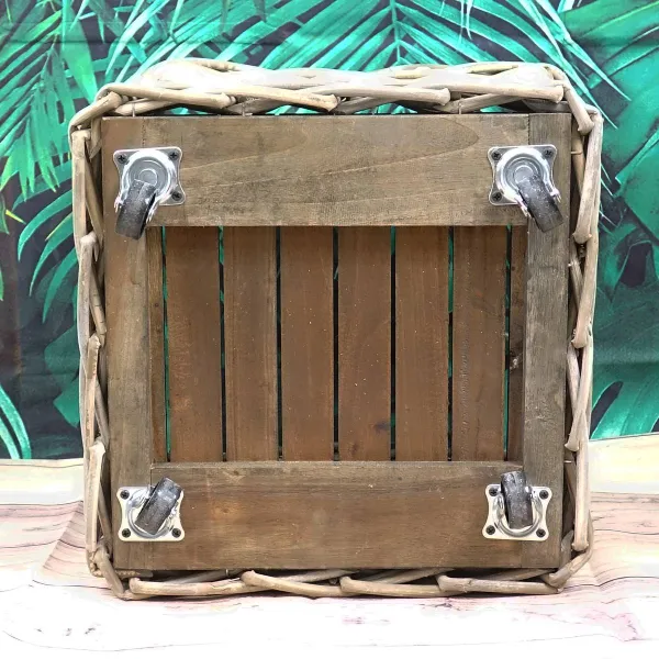 VAN DER LEEDEN Rattan Kaminholzkorb mit Rollen 40 x 40 cm