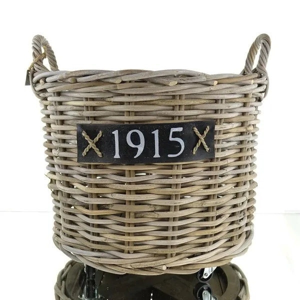 VAN DER LEEDEN Rattan Kaminholzkorb mit Rollen Ø 50 cm