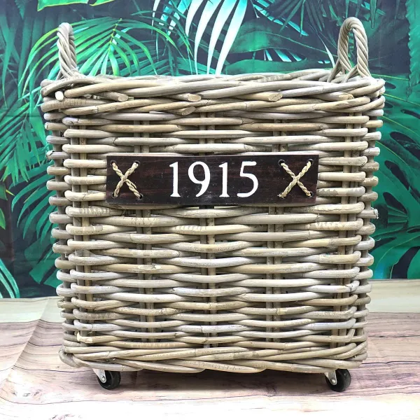 VAN DER LEEDEN Rattan Kaminholzkorb mit Rollen 50 x 50 cm