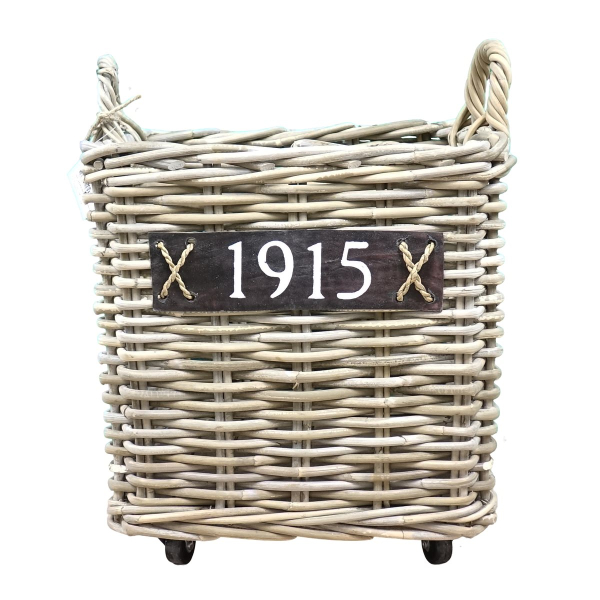 VAN DER LEEDEN Rattan Kaminholzkorb mit Rollen 40 x 40 cm