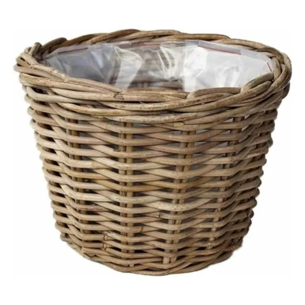 VAN DER LEEDEN Rattan Pflanzkorb mit Folienauskleidung Grau Ø 26 cm